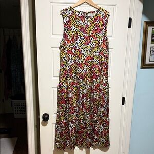 ASOS liquorish Sleeveless Leopard-Print Midi Dress in Red & Yellow 16 satin